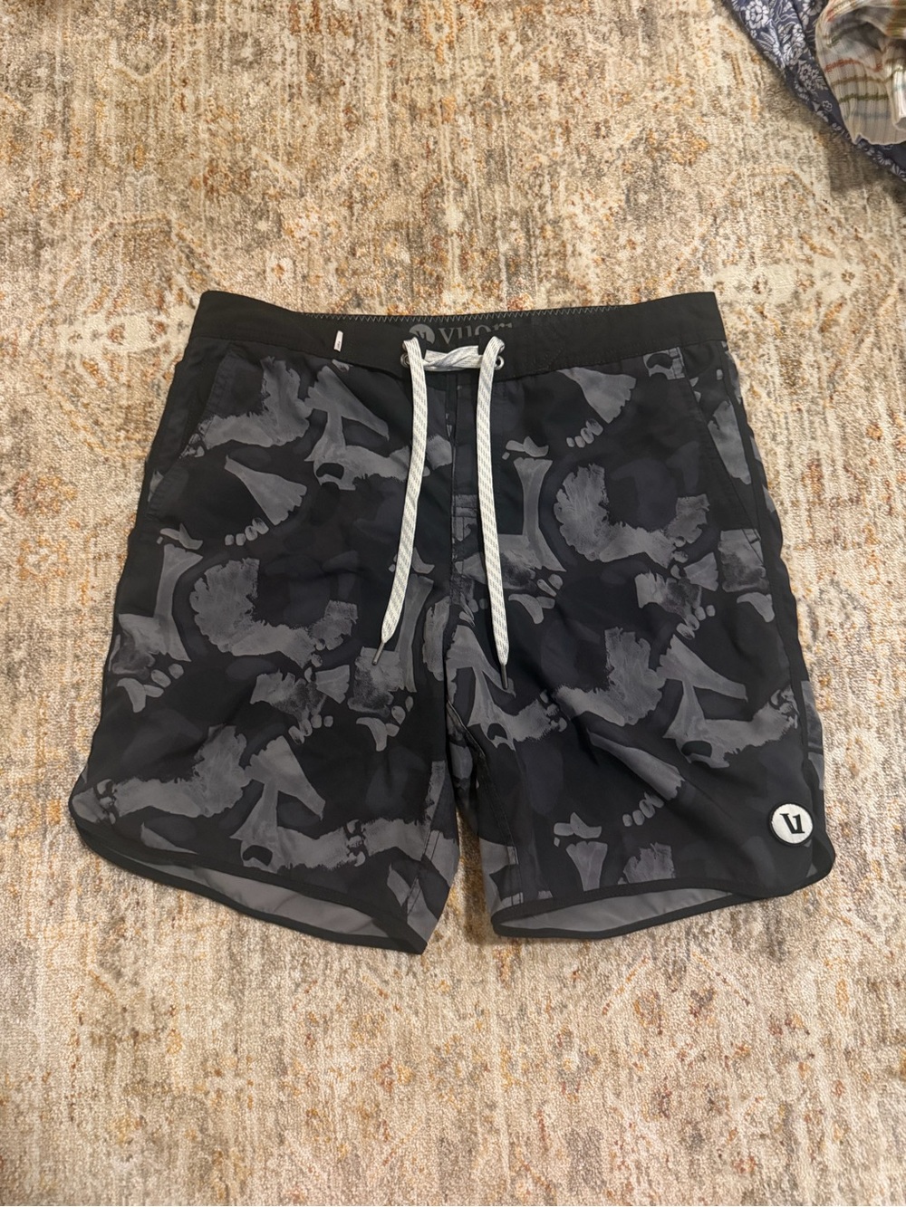Vuori Black & Gray Camo Swim Trunks